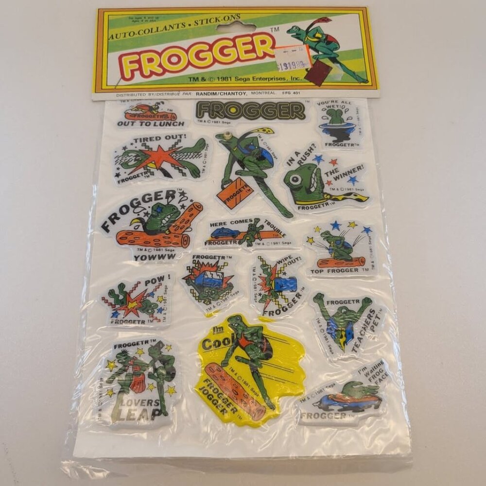 Vintage 1981 Sega FROGGER Puffy Sticker Sheet Video Game Stick Ons NOS
